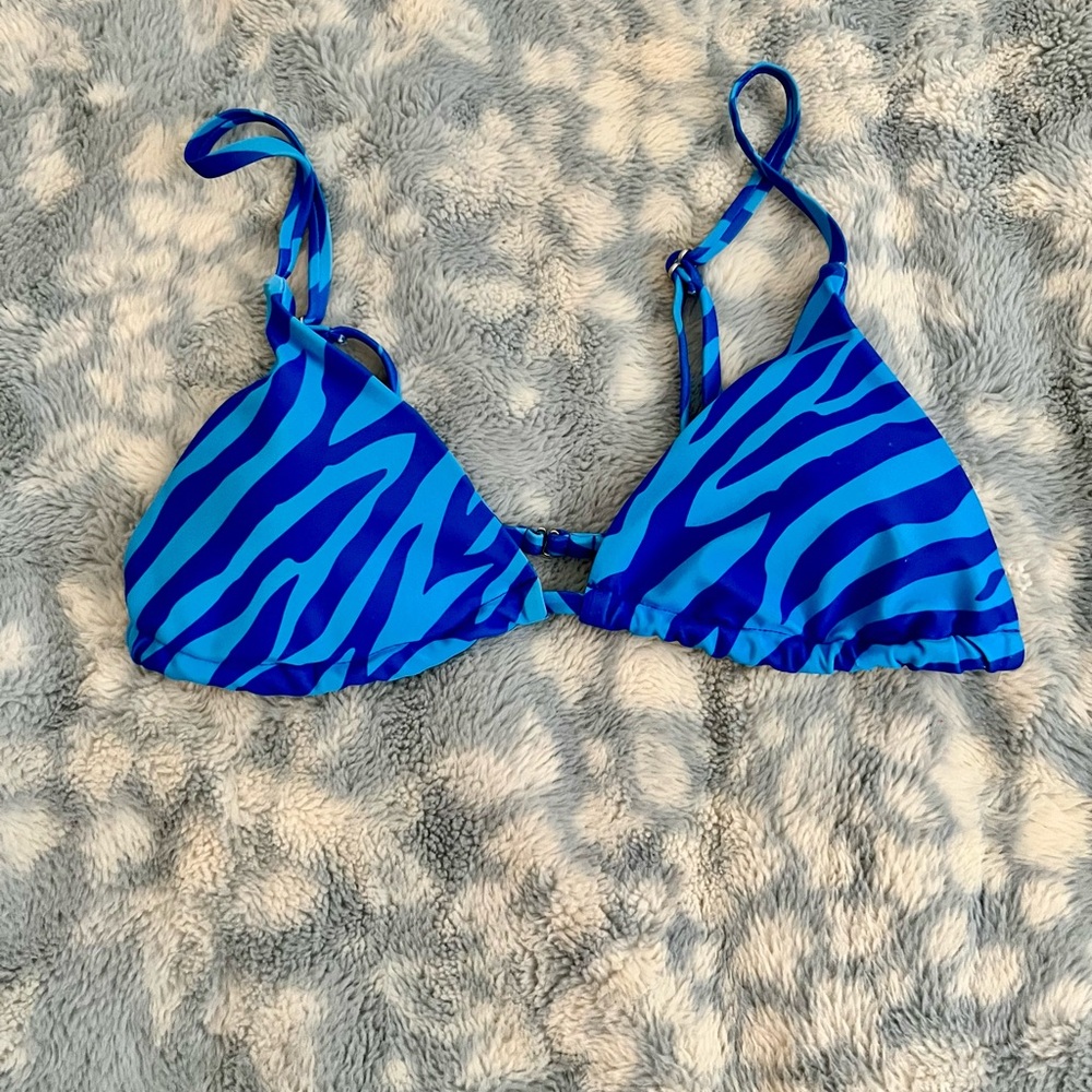 Blue Zebra Print Bikini Top